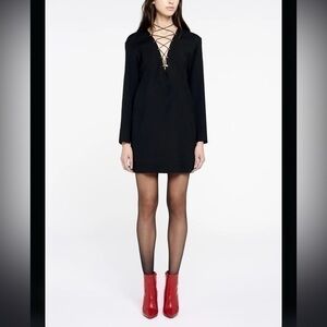 IRO Anicie Lace-up Stretch Wool Dress Black 34